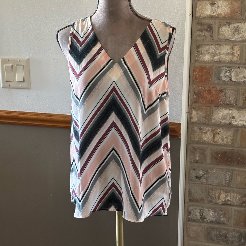 Maurices Sleeveless V-Neck Chevron Tank in Pink, Black, White